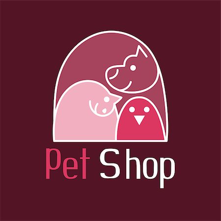 Cat, dog and bird of tender embrace, animals are the best friends, sign for pet shop logo, vector illustration Stock Photo - Budget Royalty-Free & Subscription, Code: 400-08259784