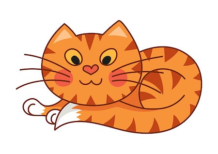 simsearch:400-08159172,k - Cartoon plump kitty, vector illustration of funny cute red striped cat with kind muzzle, cat smiling and lying comfortably curtailed Foto de stock - Super Valor sin royalties y Suscripción, Código: 400-08259785