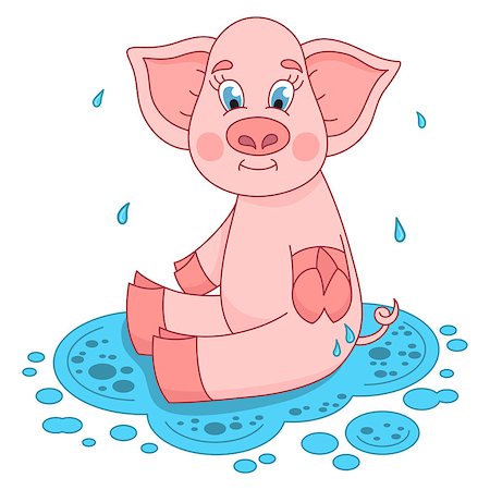 rocksana (artist) - Cute pig in a puddle, funny piggy sits and smile on water puddle, vector illustration Foto de stock - Super Valor sin royalties y Suscripción, Código: 400-08259780