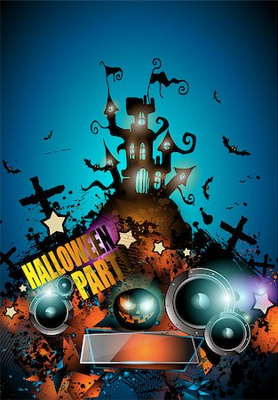 Halloween Night Event Flyer Party template with Space for text. Ideal For Horror themed parties, Clubs Posters, Music events and Discotheque flyers. Stock Photo - Budget Royalty-Free & Subscription, Code: 400-08259827