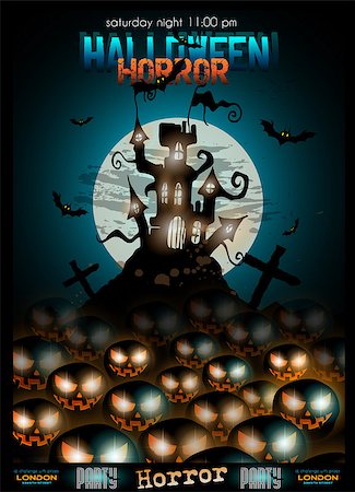 Halloween Night Event Flyer Party template with Space for text. Ideal For Horror themed parties, Clubs Posters, Music events and Discotheque flyers. Stock Photo - Budget Royalty-Free & Subscription, Code: 400-08259829