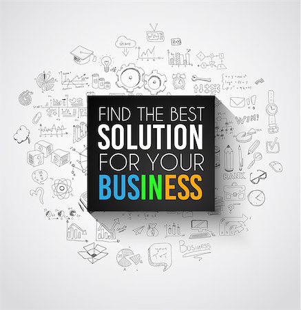 simsearch:400-07509754,k - Best Solution for Your Business Slogan over a squared flat panel with soft shadow over an hand drawn doodles skeches collection of symbols, graphs, maths, infographics ans so on. Stockbilder - Microstock & Abonnement, Bildnummer: 400-08259822