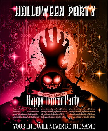 Halloween Night Event Flyer Party template with Space for text. Ideal For Horror themed parties, Clubs Posters, Music events and Discotheque flyers. Stock Photo - Budget Royalty-Free & Subscription, Code: 400-08259830