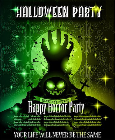 Halloween Night Event Flyer Party template with Space for text. Ideal For Horror themed parties, Clubs Posters, Music events and Discotheque flyers. Stock Photo - Budget Royalty-Free & Subscription, Code: 400-08259831