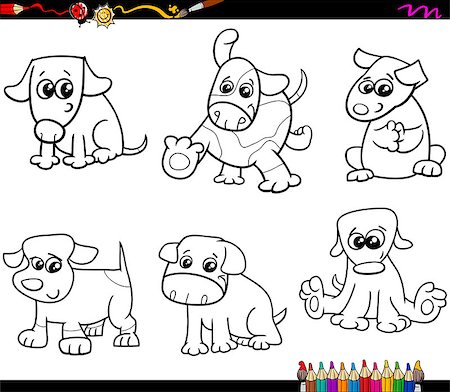 simsearch:400-07222595,k - Black and White Cartoon Illustration Dogs or Puppies Animal Characters Set for Coloring Book Foto de stock - Super Valor sin royalties y Suscripción, Código: 400-08259870