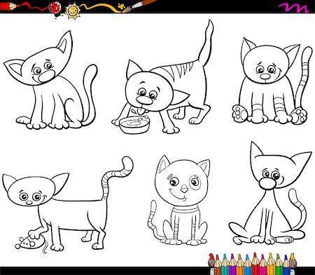 simsearch:400-07222595,k - Black and White Cartoon Illustration Cats or Kittens Animal Characters Set for Coloring Book Foto de stock - Super Valor sin royalties y Suscripción, Código: 400-08259871