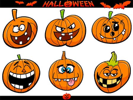 simsearch:400-06393288,k - Cartoon Illustration of Halloween Pumpkins or Jack Lanterns Holiday Set Photographie de stock - Aubaine LD & Abonnement, Code: 400-08259891