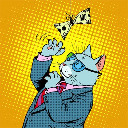 simsearch:400-08256585,k - Business cat and money. Businessman character animal the concept of financial success pop art retro style Foto de stock - Super Valor sin royalties y Suscripción, Código: 400-08259945