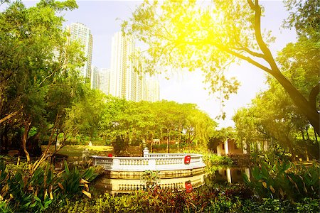 Central Park Kowloon. Hong Kong. China. Sunset. Fotografie stock - Microstock e Abbonamento, Codice: 400-08250184