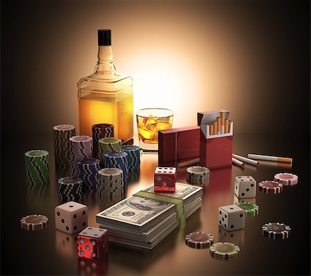 Objects concepts of gambling addiction, drinking and smoking. Clipping path included. Stock Photo - Budget Royalty-Free & Subscription, Code: 400-08250646