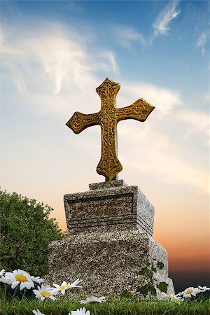 spooky field - old tombstone on green grass Stock Photo - Budget Royalty-Free & Subscription, Code: 400-08250696