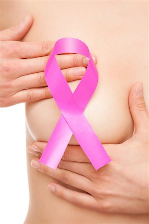 Woman with a pink breast cancer awareness ribbon Photographie de stock - Aubaine LD & Abonnement, Code: 400-08250705