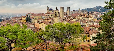 Panoramic cityscape view of Bergamo old town, Italy, Europe Stock Photo - Budget Royalty-Free & Subscription, Code: 400-08250864