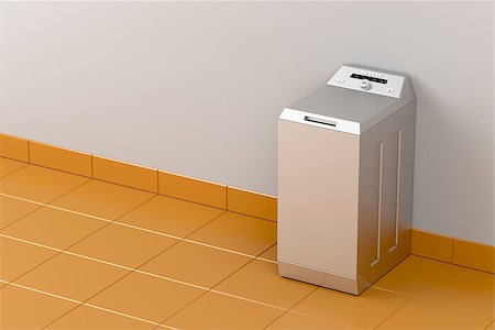 Silver washing machine at bathroom Stock Photo - Budget Royalty-Free & Subscription, Code: 400-08250886