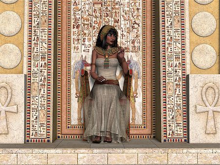 A young Egyptian princess sits on a throne in the Old Kingdom surrounded by hieroglyphs. Stock Photo - Budget Royalty-Free & Subscription, Code: 400-08250963