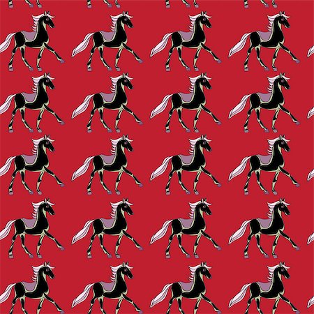 simsearch:400-07614122,k - One horse seamless pattern, hand drawn cartoon illustration over red background Stock Photo - Budget Royalty-Free & Subscription, Code: 400-08251148