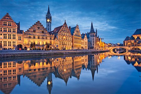 simsearch:400-08076016,k - Image of Ghent, Belgium during twilight blue hour. Stock Photo - Budget Royalty-Free & Subscription, Code: 400-08251498