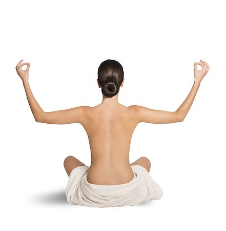 simsearch:640-03260345,k - Naked woman doing yoga sitting with towel Photographie de stock - Aubaine LD & Abonnement, Code: 400-08251702