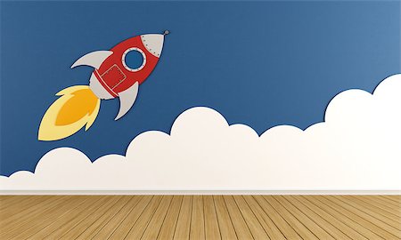 rocket ship child - Playroom with rocket and cloud on blue wall - 3D Rendering Stock Photo - Budget Royalty-Free & Subscription, Code: 400-08252249