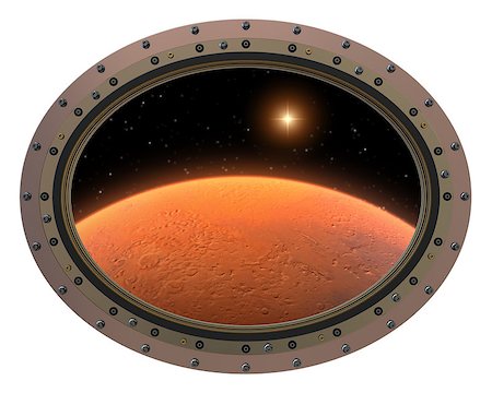 simsearch:400-08221425,k - Futuristic Space Station Porthole. View To Red Planet. 3D Scene. Stockbilder - Microstock & Abonnement, Bildnummer: 400-08252401