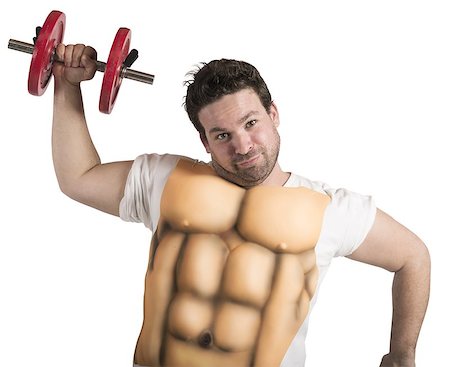 fat men in the gym - Ironic fat man does gym with abs Stock Photo - Budget Royalty-Free & Subscription, Code: 400-08252470