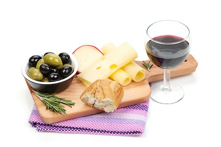 simsearch:400-03992643,k - Red wine with cheese, bread, olives and spices. Isolated on white background Stock Photo - Budget Royalty-Free & Subscription, Code: 400-08252584