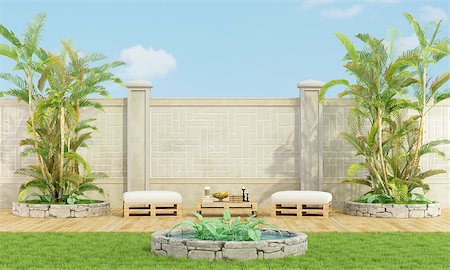 simsearch:400-04739894,k - Elegant garden with tropical vegetation- 3D Rendering Stock Photo - Budget Royalty-Free & Subscription, Code: 400-08252647