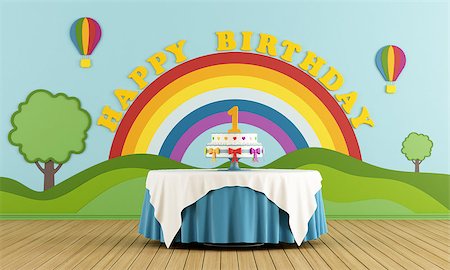 Playroom with decorations for the first birthday - 3D Rendering Stock Photo - Budget Royalty-Free & Subscription, Code: 400-08252648