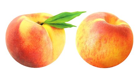 simsearch:400-06388996,k - Two delicious fresh peach photographed on a white background Stock Photo - Budget Royalty-Free & Subscription, Code: 400-08253010