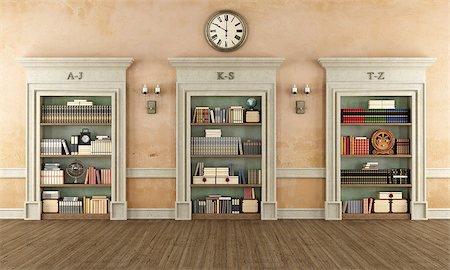 Library in classic style with old books and vintage objects - 3D Rendering Stock Photo - Budget Royalty-Free & Subscription, Code: 400-08253041