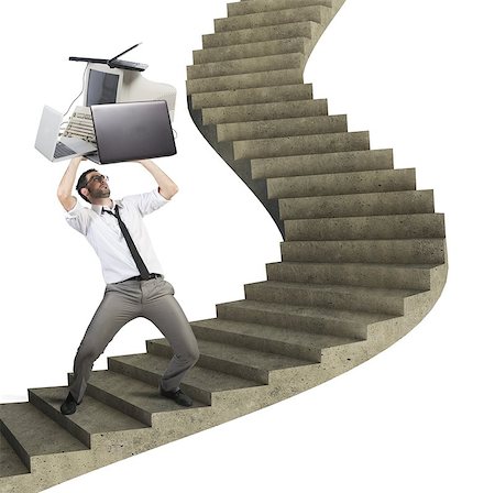 simsearch:400-08258105,k - Overload businessman working launches pc from stairs Stock Photo - Budget Royalty-Free & Subscription, Code: 400-08253061