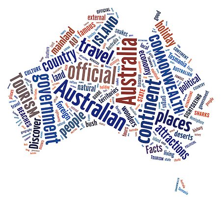 rosliothman (artist) - Australia map shape - word cloud arrangement isolated on white background Foto de stock - Super Valor sin royalties y Suscripción, Código: 400-08253083