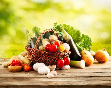 Vegetables on wood. Bio Healthy food, herbs and spices. Organic vegetables on wood Stock Photo - Budget Royalty-Free & Subscription, Code: 400-08253161