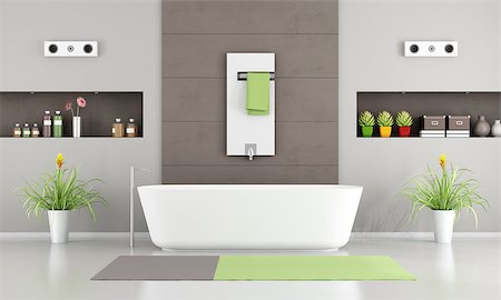 simsearch:6102-08726973,k - Contemporary Bathroom with white bathtub,heater and niche -3D Rendering Fotografie stock - Microstock e Abbonamento, Codice: 400-08253435