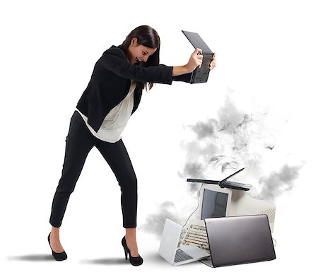 simsearch:400-08258105,k - Stressed businesswoman furiously attacking computers and laptops Stock Photo - Budget Royalty-Free & Subscription, Code: 400-08253538