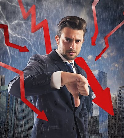 simsearch:400-08496169,k - Negative businessman with storm red arrows down Stock Photo - Budget Royalty-Free & Subscription, Code: 400-08253532