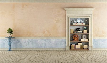 simsearch:400-08427462,k - Vintage Room with classic stone portal used as a bookcase  - 3D Rendering Stock Photo - Budget Royalty-Free & Subscription, Code: 400-08253780