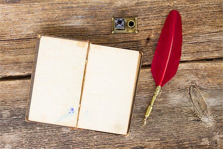 simsearch:400-06853377,k - vintage  blank open book with red feather , copy space on pages, top view Stock Photo - Budget Royalty-Free & Subscription, Code: 400-08253934