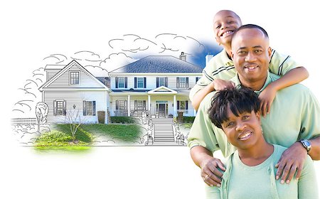 Happy African American Family Over House Drawing and Photo Combination on White. Stock Photo - Budget Royalty-Free & Subscription, Code: 400-08253958