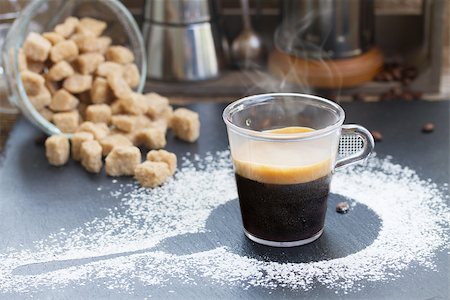 simsearch:400-04849433,k - cup of fresh  black coffee espresso  with brown sugar Stockbilder - Microstock & Abonnement, Bildnummer: 400-08264000