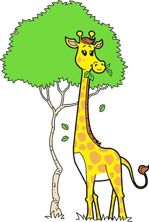 simsearch:400-04186391,k - Cute Cartoon Giraffe Eating Leaves from a Tree Stock Photo - Budget Royalty-Free & Subscription, Code: 400-08264062