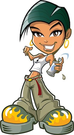 Pretty young urban ethnic graffiti artist girl woman with short hair, cool funky shoes and smile, about to draw graffiti Stock Photo - Budget Royalty-Free & Subscription, Code: 400-08264124