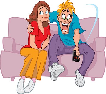 simsearch:400-05195435,k - Happy Man on Couch With the TV Remote Control and Unhappy Wife/Girlfriend Stockbilder - Microstock & Abonnement, Bildnummer: 400-08264220