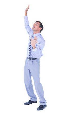 businessman afraid of the sky  on white background Stock Photo - Budget Royalty-Free & Subscription, Code: 400-08264639