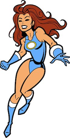 Sexy Female Brunette Superhero With Clenched Teeth and Fist and Blue Costume Stock Photo - Budget Royalty-Free & Subscription, Code: 400-08266092