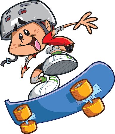 simsearch:400-05308347,k - Happy Cartoon Skateboard Boy Wearing a Helmet and Doing a Cool Trick Stock Photo - Budget Royalty-Free & Subscription, Code: 400-08266122