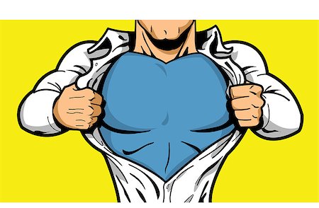 Comic book superhero opening shirt to reveal costume underneath with Your Logo on his chest! Photographie de stock - Aubaine LD & Abonnement, Code: 400-08266154