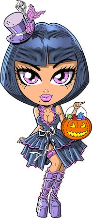 Cute Brunette Goth Girl Trick Or Treating With Jack O' Lantern Stock Photo - Budget Royalty-Free & Subscription, Code: 400-08266171