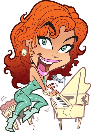 Wild Curly Red Haired Woman Playing Piano Stock Photo - Budget Royalty-Free & Subscription, Code: 400-08266188
