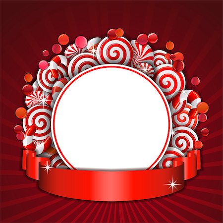 Sweet frame of red and white candies with red ribbon. Vector illustration Stock Photo - Budget Royalty-Free & Subscription, Code: 400-08260068